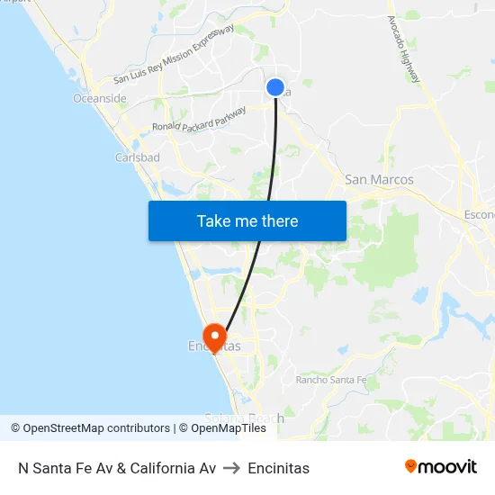 N Santa Fe Av & California Av to Encinitas map