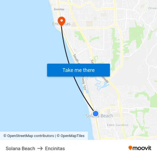 Solana Beach to Encinitas map