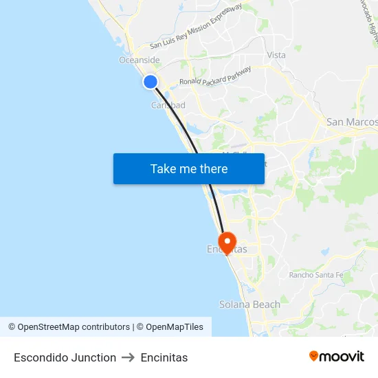 Escondido Junction to Encinitas map