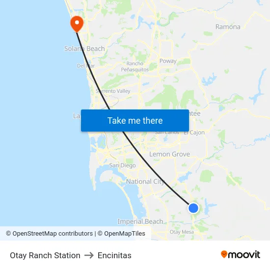 Otay Ranch Station to Encinitas map
