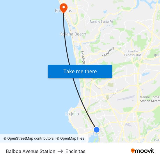 Balboa Avenue Station to Encinitas map