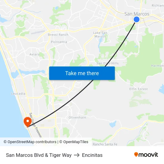 San Marcos Blvd & Tiger Way to Encinitas map