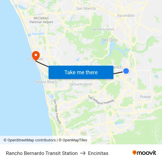 Rancho Bernardo Transit Station to Encinitas map