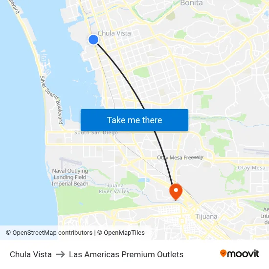 Chula Vista to Las Americas Premium Outlets map