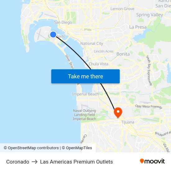 Coronado to Las Americas Premium Outlets map