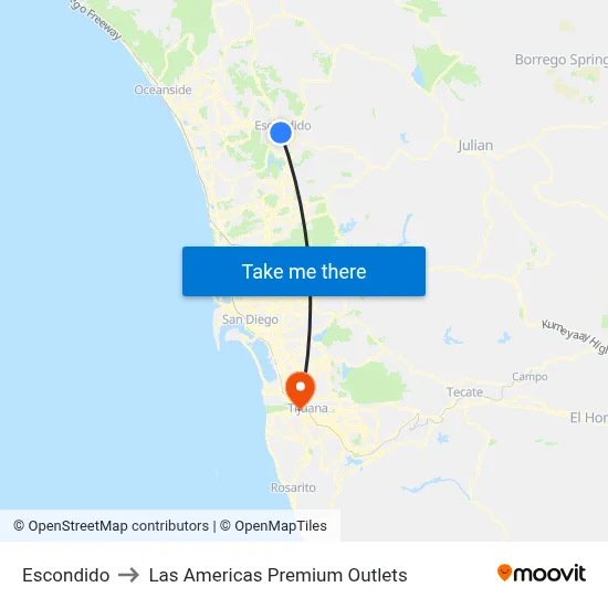 Escondido to Las Americas Premium Outlets map