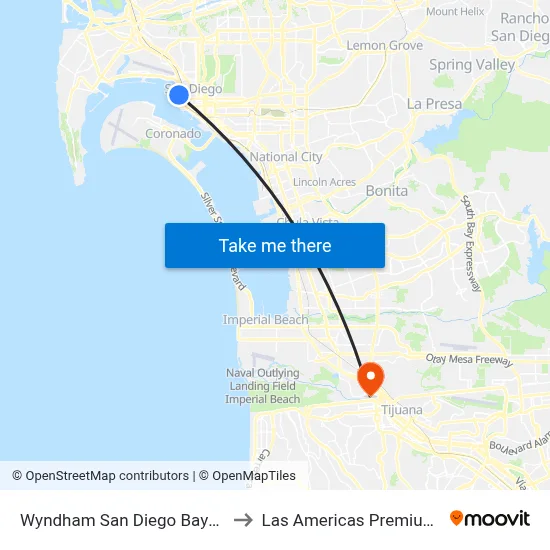 Wyndham San Diego Bayside South to Las Americas Premium Outlets map
