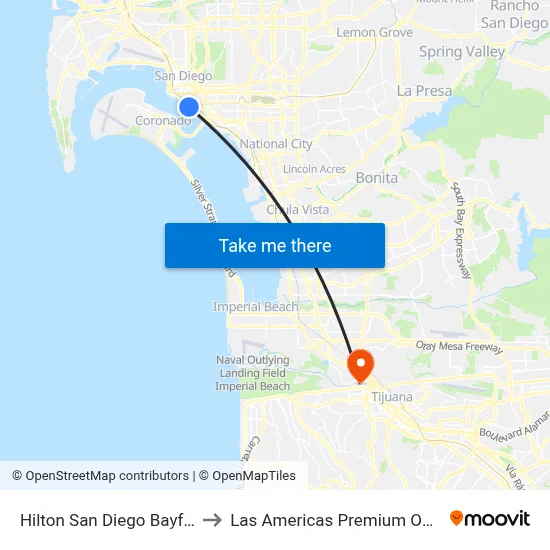 Hilton San Diego Bayfront to Las Americas Premium Outlets map