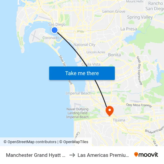 Manchester Grand Hyatt San Diego to Las Americas Premium Outlets map