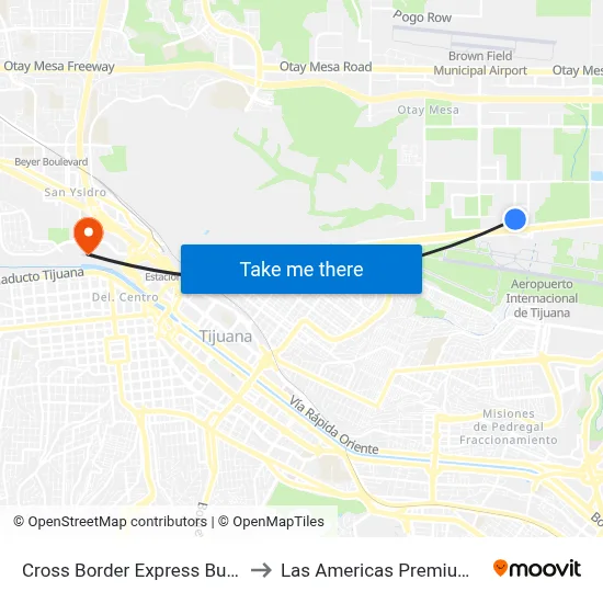 Cross Border Express Bus Station to Las Americas Premium Outlets map