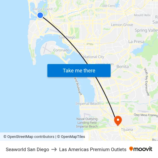 Seaworld San Diego to Las Americas Premium Outlets map