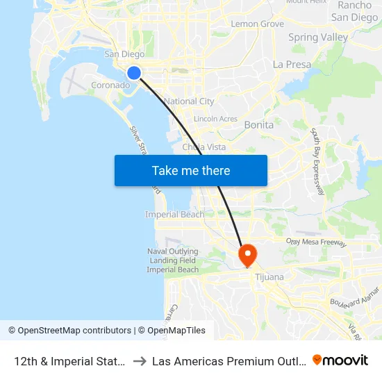 12th & Imperial Station to Las Americas Premium Outlets map