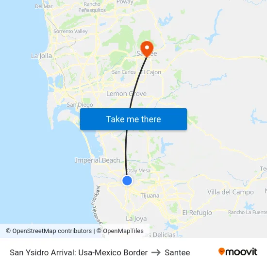 San Ysidro Arrival: Usa-Mexico Border to Santee map