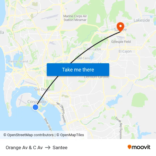 Orange Av & C Av to Santee map