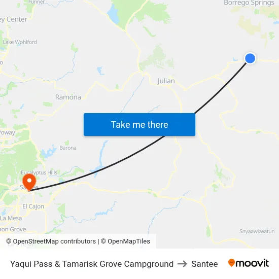 Yaqui Pass & Tamarisk Grove Campground to Santee map