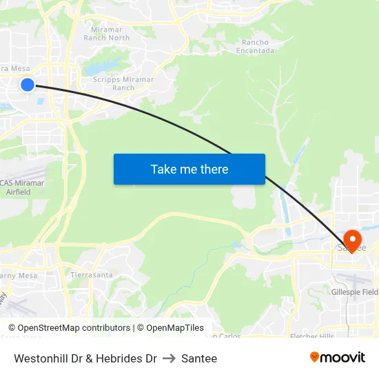 Westonhill Dr & Hebrides Dr to Santee map