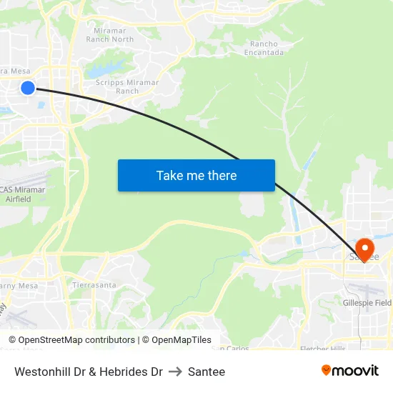 Westonhill Dr & Hebrides Dr to Santee map