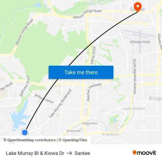 Lake Murray Bl & Kiowa Dr to Santee map