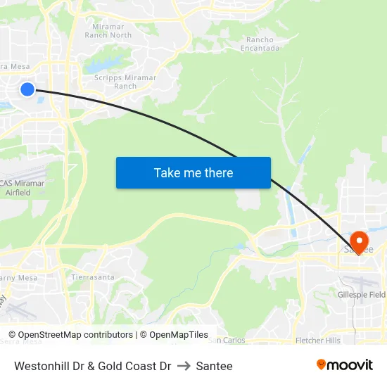 Westonhill Dr & Gold Coast Dr to Santee map