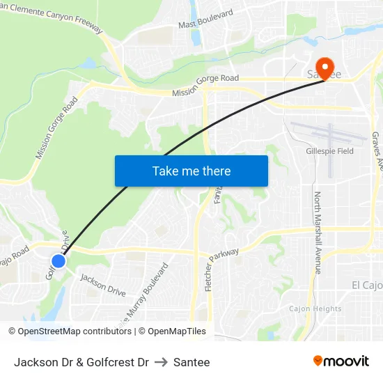Jackson Dr & Golfcrest Dr to Santee map