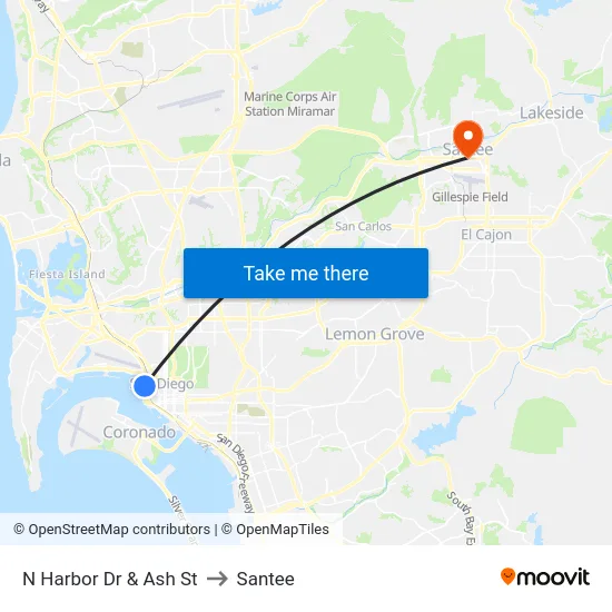 N Harbor Dr & Ash St to Santee map