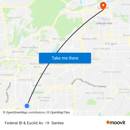 Federal Bl & Euclid Av to Santee map