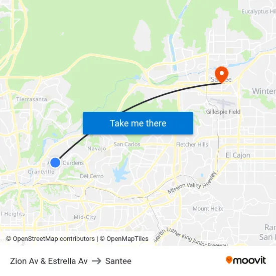 Zion Av & Estrella Av to Santee map