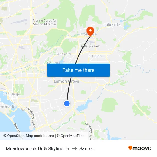 Meadowbrook Dr & Skyline Dr to Santee map
