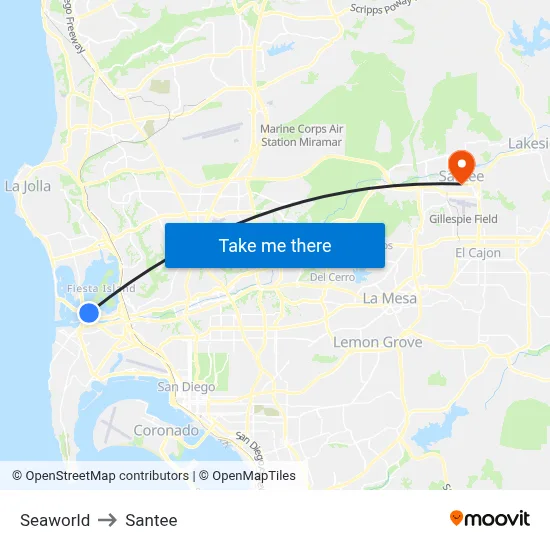 Seaworld to Santee map
