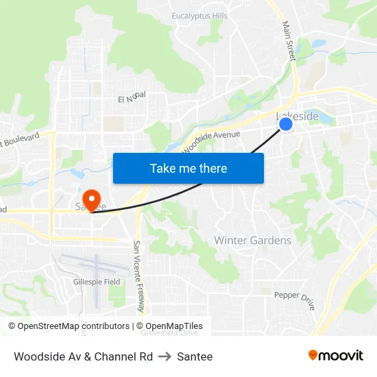 Woodside Av & Channel Rd to Santee map