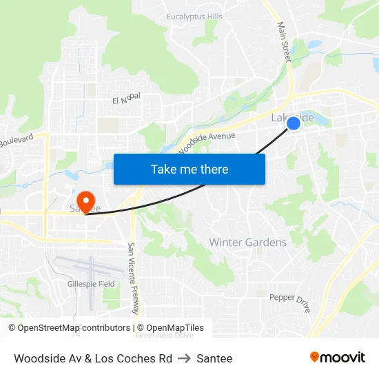 Woodside Av & Los Coches Rd to Santee map