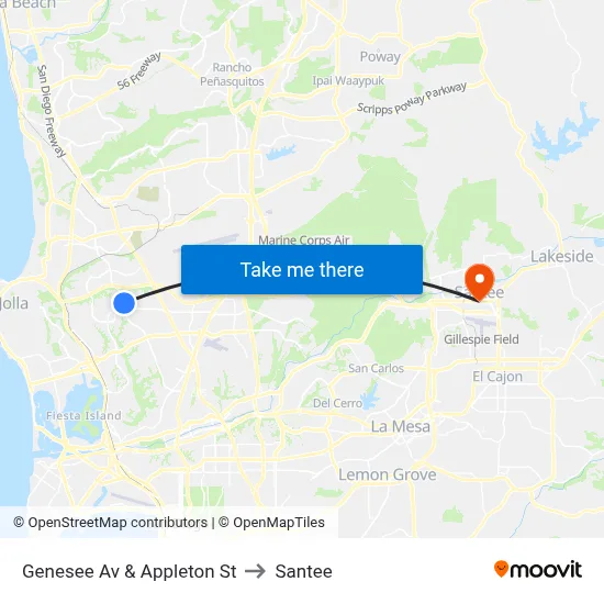 Genesee Av & Appleton St to Santee map