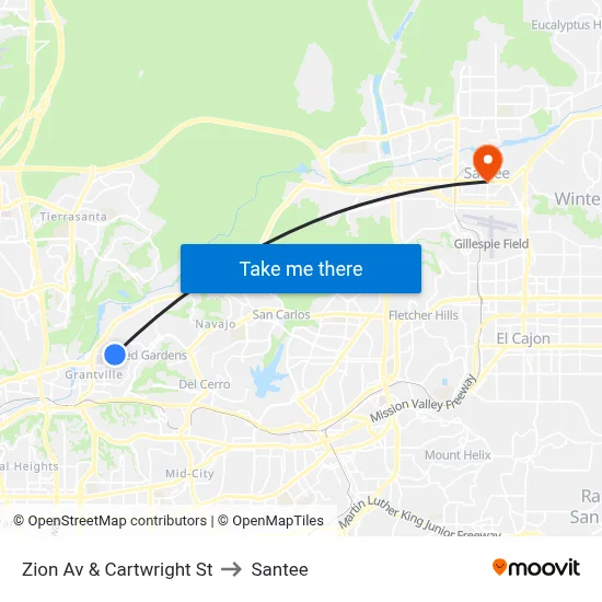 Zion Av & Cartwright St to Santee map