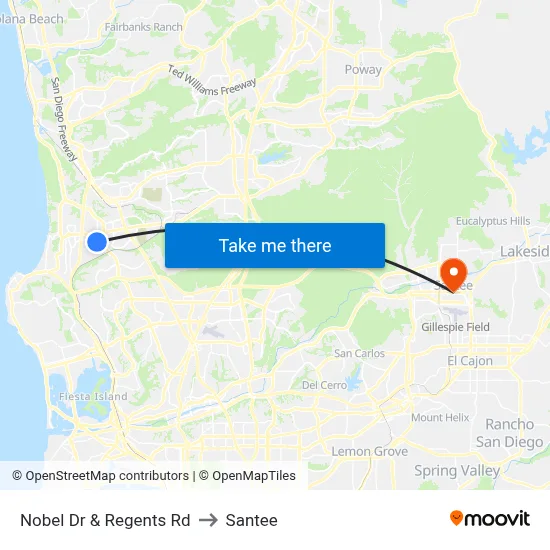 Nobel Dr & Regents Rd to Santee map