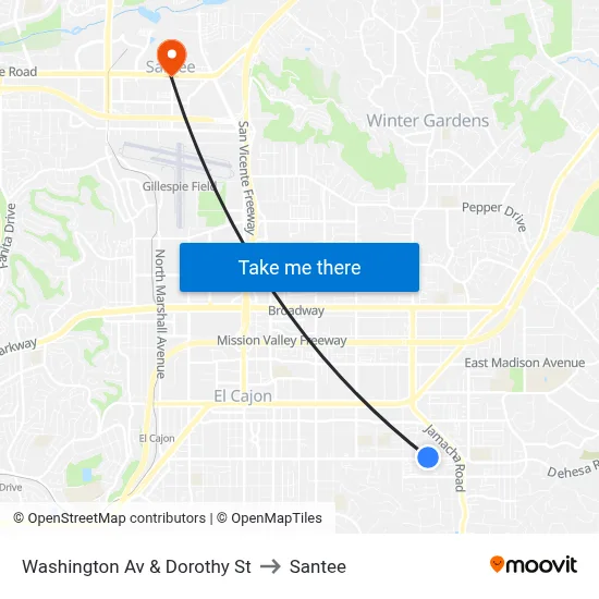 Washington Av & Dorothy St to Santee map