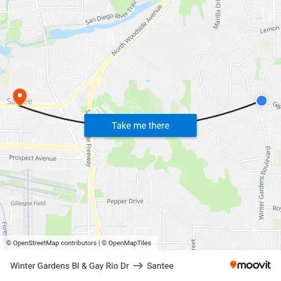 Winter Gardens Bl & Gay Rio Dr to Santee map