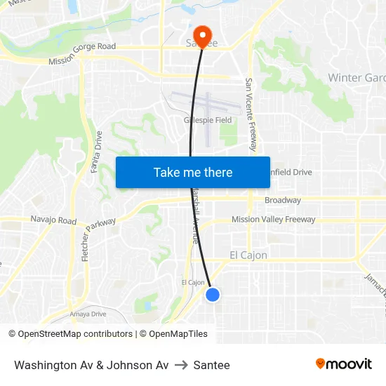 Washington Av & Johnson Av to Santee map