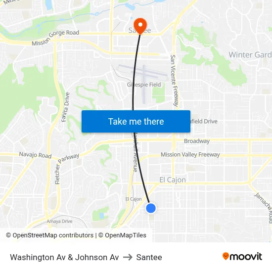 Washington Av & Johnson Av to Santee map