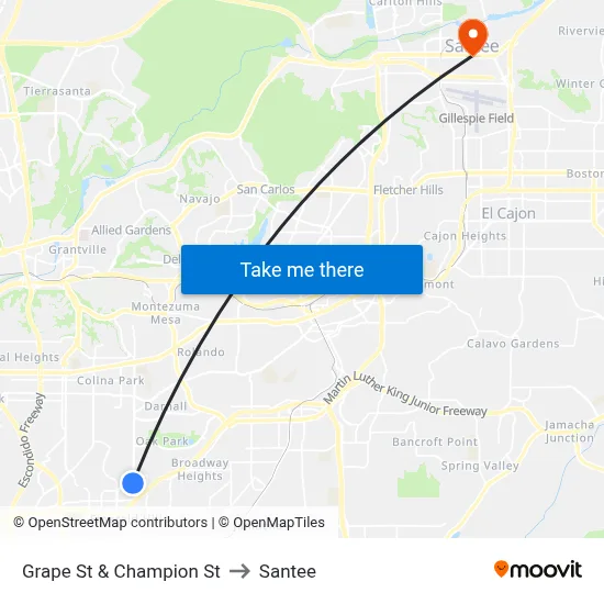 Grape St & Champion St to Santee map