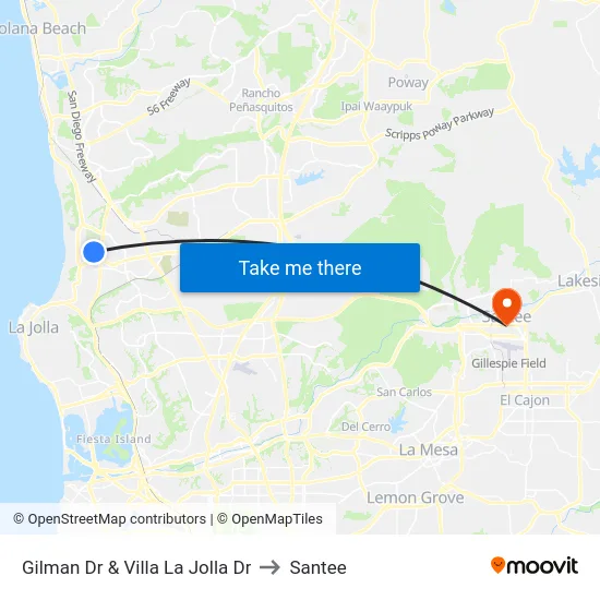 Gilman Dr & Villa La Jolla Dr to Santee map