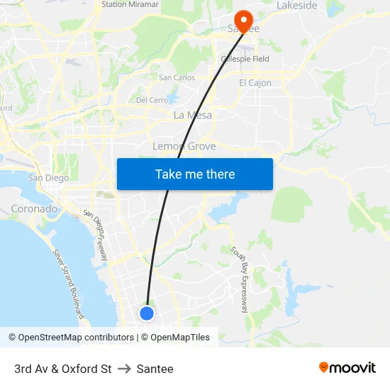 3rd Av & Oxford St to Santee map