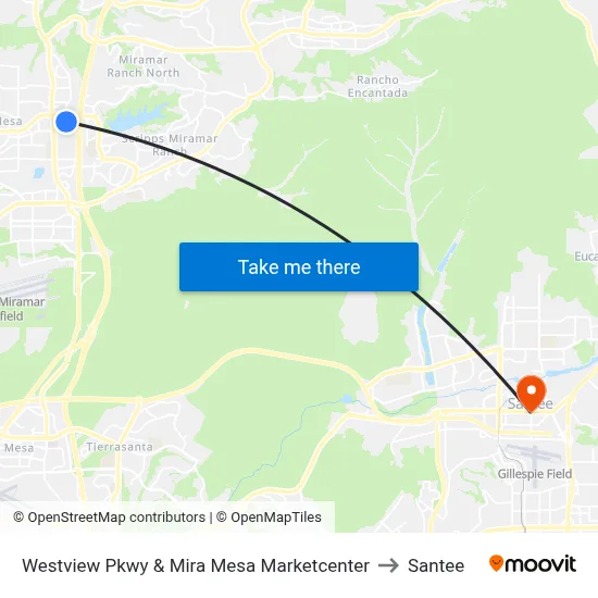 Westview Pkwy & Mira Mesa Marketcenter to Santee map