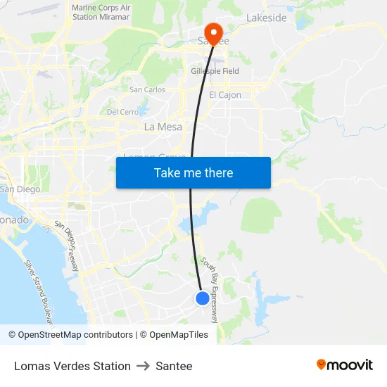 Lomas Verdes Station to Santee map