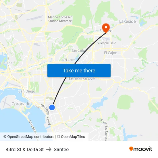 43rd St & Delta St to Santee map