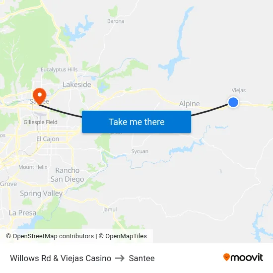 Willows Rd & Viejas Casino to Santee map
