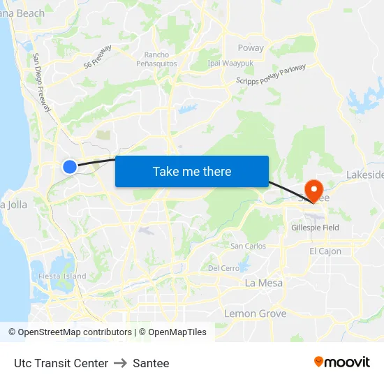 Utc Transit Center to Santee map