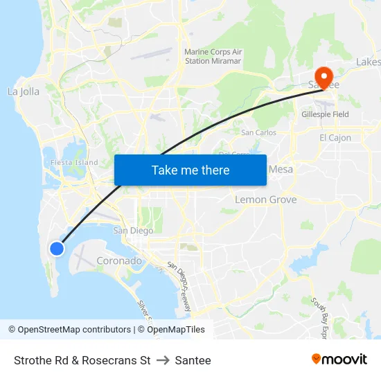 Strothe Rd & Rosecrans St to Santee map