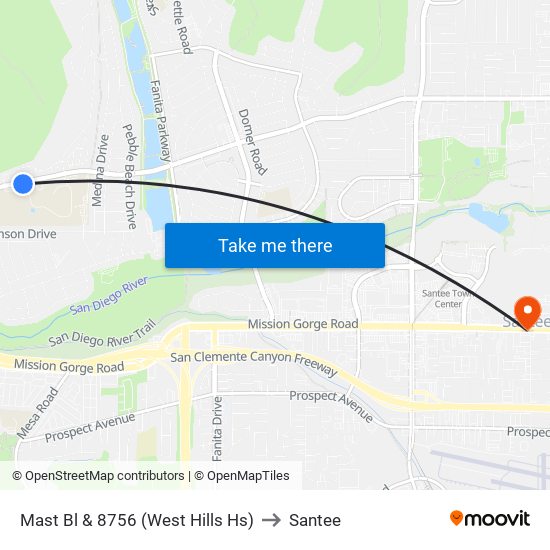 Mast Bl & 8756 (West Hills Hs) to Santee map