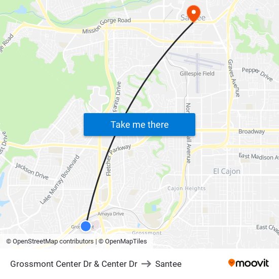 Grossmont Center Dr & Center Dr to Santee map