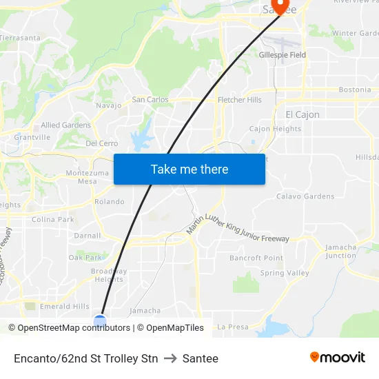 Encanto/62nd St Trolley Stn to Santee map
